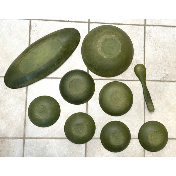Rare Vintage Mid-Century 1950's Flintwood Melamine Green Bowl & Dish + spoon set - Picture 2 of 16
